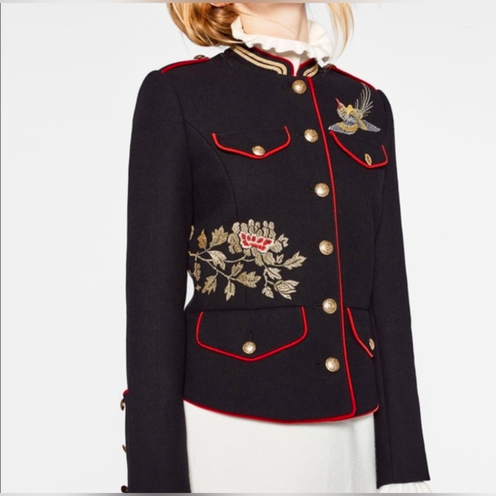 Zara military style jacket w/ embroidery size small - Picture 2 of 6